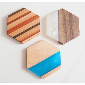 Coasters and <b>Small</b> Items Acacia Wood Square Coasters with Epoxy Resin Edge Olive Wood coaster - Product Image 6