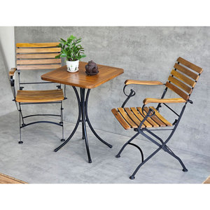 Modern Outdoor Acacia Wood <b>Table</b> Set with 2 <b>Foldable</b> Chairs for <b>Garden</b> Dining Durable Design CBCF289 - Product Image 5