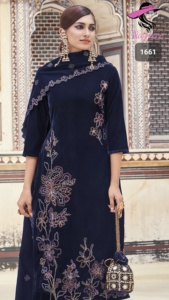 LATEST DESIGNER HEAVY VELVET EMBROIDERY WITH FANCY HAND WORK <b>KURTI</b>-SET - Product Image 5