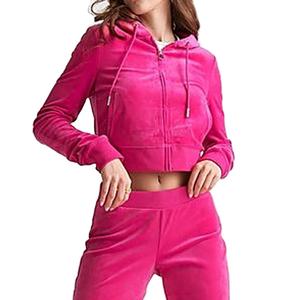 Ensemble de survêtement en velours de luxe uni RTS pour femmes, 2 pièces, sweat à capuche zippé, pantalon large, logo personnalisé, réversible, respirant - Product Image 6