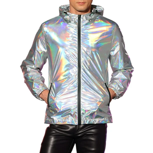 Chaqueta de lona reflectante personalizada para hombre, impermeable, con cremallera, transpirable, con capucha, para exteriores, cuadrada, sólida, cuadrada, reflectante, servicio OEM - Product Image 2