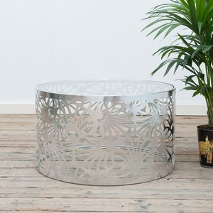 AK Ensemble de 2 tables basses rondes en métal décoratif en laiton fini argent Table design moderne pour meubles de café/meubles de chambre - Product Image 2