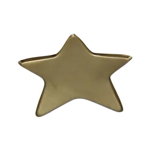 Aluminum Star Shape Dish With Embossed Happy Holiday Gold Colour Fruit Dish And Serving Tray Also For Decoration