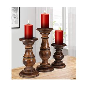 Bougeoir pilier en bois avec sculpture complexe parfait pour l'éclairage de mariage célébration festive ou configuration spéciale de table - Product Image 3