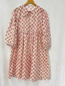 Confortable à manches longues rose Floral bloc imprimé femmes ample longue robe d'été naturel Kurti robe une pièce - Product Image 6