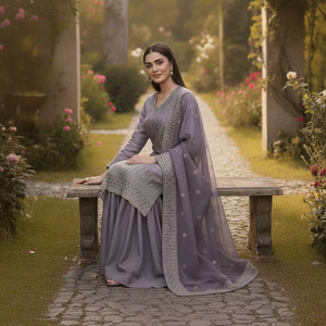 Salwar Kameez traditionnel cousu, coupe ajustée, brodé, réversible, pour femmes, occasions de fête, mariage, Diwali, saisons d'hiver et d'été - Product Image 2