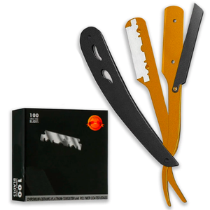 ANAAIF Kit de Afeitadora Profesional Negra y Dorada de Acero Inoxidable para Barbero, Ecológico y Reutilizable, con Cuchillas Desechables 2 en 1 - Product Image 1