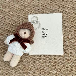 Korean Dongdaemun Wool Crochet <b>Cute</b> Cartoon <b>Bear</b> Pendant Keychain Lightweight Couple Gift with Bag Pendant - Product Image 4