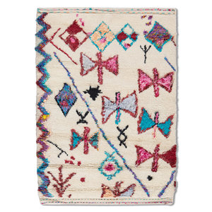 Tapis Zuri grand format en laine et viscose noué à la main, couleur ivoire, motif géométrique AKWV-7001, idéal pour salon ou couloir, pour adolescents - Product Image 1