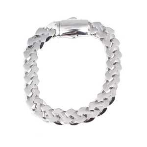 Bracelet gourmet religieux en or 14 carats plaqué rhodium avec diamant taille princesse et perle - Product Image 1