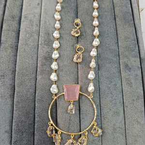 Ensemble collier et boucles d'oreilles bohèmes en laiton, imitation perle, plaqué or, cadeau de mariage pour femme - Product Image 1