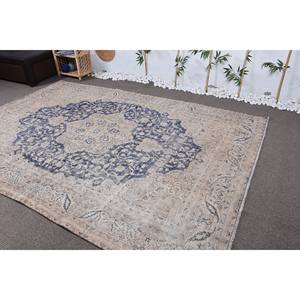 Tapis de patchwork turc en laine beige et bleu classique Tapis de salon 9x12 avec support en latex pour décorations de couloir - Product Image 3