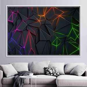 Décoration murale géométrique néon moderne - Œuvre d'art sur toile imprimée, TOILE ENCADRÉE BLANCHE - Product Image 1