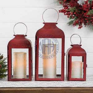 Linterna de Navidad colgante de Metal rojo nórdico hecho a mano elegante portavelas decoración del hogar Decoración al aire libre venta al por mayor exportación de fábrica - Product Image 2