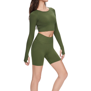 Shorts de yoga pour femmes à taille haute sans couture, taille élastique, uni, 100% nylon, extensible, compression, shorts de sport pour la salle de sport, fabrication sur mesure - Product Image 2