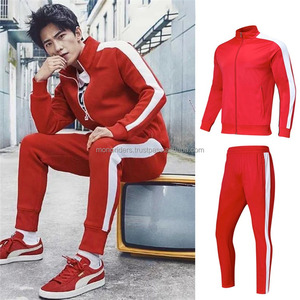 OEM Custom Side Striped Cotton Fleece Breathable Hoodie Jogger Sweatpants Set Sweatsuit Jogging Suit Stack Regular Fit Men - Product Image 1