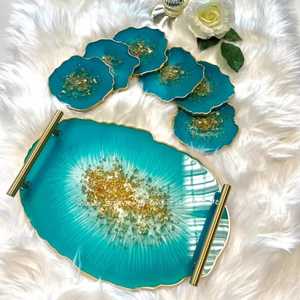 Sous-verres en résine époxy avec plateau de service, sous-verres design pour tasses à thé, utilisation à domicile, hôtel, restaurant, prix bas, fabriqués à la main en Inde - Product Image 5