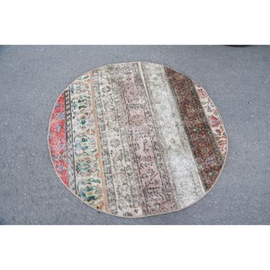 Alfombra de retazos de lana Vintage hecha a mano, Beige, marrón, área grande, patrón de pasillo Rectangular de 4,1x4,1 pies para dormitorio, látex duradero - Product Image 3