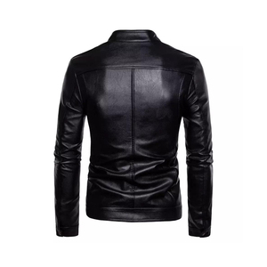 Vêtements d'extérieur à la mode Veste en cuir noire de moto en faux cuir pour hommes - Product Image 5