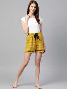 Pantalones Cortos de Algodón Amarillo a Cuadros para Mujer, Cómodos, de Corte Regular, Informales, para Uso Diario, Verano, Hogar y Viajes - Product Image 3