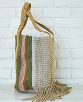 Sac fourre-tout bohème en jute solide avec poignées tressées et décoration croisée, style messager pour femme, usage quotidien, toutes saisons, écologique