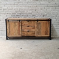 Meuble buffet en bois de manguier massif sculpté à la main, finition mate antique industrielle, 3 tiroirs, pour salon, vente chaude