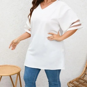 Camiseta informal de manga corta con cuello redondo de algodón de ajuste relajado para mujer, camiseta simple de color sólido a la moda de verano suave transpirable - Product Image 2