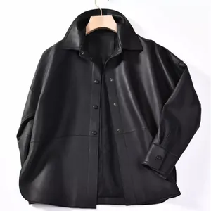 Kivotech nouveau Design tendance qualité supérieure en cuir véritable col rabattu hommes Style décontracté chemise 100% haute qualité - Product Image 1