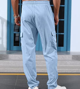 กางเกงและกางเกงสำหรับผู้ชายกางเกงผู้ชายผ้าย้อมสีล้วนป้องกันการยับ - Product Image 5