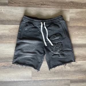 Short vintage taille haute personnalisé pour hommes, délavé à l'acide, respirant, éponge française, coton lourd, en détresse, Streetwear Sun Solid - Product Image 4