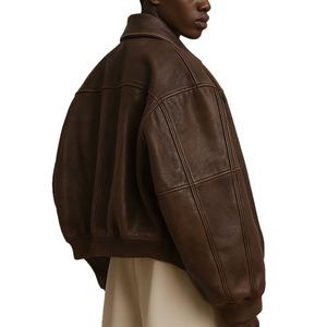 Custom Boxy Fit <b>Cropped</b> Genuine Leather Jacket for <b>Men</b> Vintage Style Breathable & Windproof Winter Ready Zipper Closure - Product Image 2