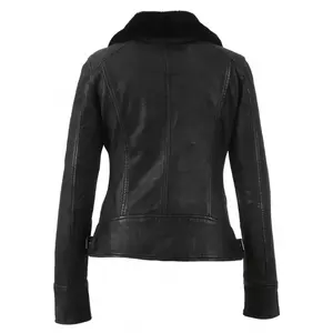 2024 OEM para mujer, chaqueta de motorista de cuero auténtico, chaqueta de oveja de cordero, chaqueta de cuero de motorista genuino de moda informal ODM - Product Image 5