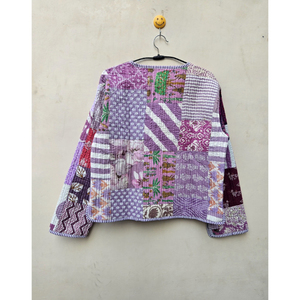 Chaqueta Corta de Algodón Orgánico Vintage Hecha a Mano para Mujer, con Decoración de Rayas Acolchadas y Remaches, Cómoda, Duradera y Transpirable - Product Image 6