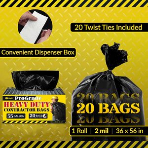 Reli. Sacs poubelles pour entrepreneurs 55 gallons |   20 sacs poubelles |   Très résistant |   Entrepreneur noir - Product Image 6