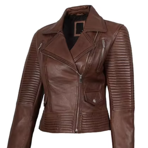 Vestes de motardes courtes pour femmes, veste bomber en simili cuir, couleur contrastée, style vintage, veste de course - Product Image 1