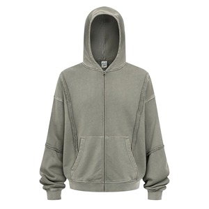 Alta calidad Heavy French Terry Fabric 450gsm Hombres de gran tamaño Sudadera con capucha personalizada Lavado con ácido Nuevo diseño Zip up Hoodie & Sweatpants Set - Product Image 4