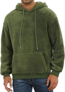 Customizable High Quality <b>Sherpa</b> Fuzzy Hooded Pullover ODM Long Sleeve Winter Sweatshirt Solid Outerwear Pocket for <b>Men</b> Women - Product Image 2