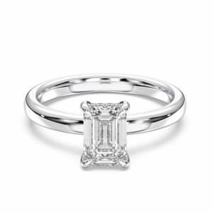1.06 carats E-F/VVS-VS moissanite émeraude et diamant rond solitaire bague de fiançailles sertie de broches en argent pour femme - Product Image 3
