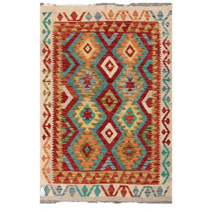 Alfombra Kilim de Maimana, Afganistán, 155 x 102 cm, Juego de Alfombras Tradicionales Tejidas a Mano - Product Image 1