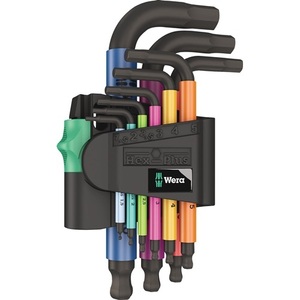 Jeu de tournevis d'angle WERA 9 pièces avec support en plastique, clés hexagonales à tête sphérique courtes 950/9 1,5-10 mm - Product Image 1