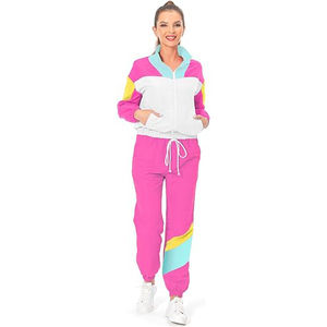Conjunto deportivo de poliéster de color sólido para mujer, con cremallera, para gimnasio y correr, cómodo y elegante, de dos piezas. - Product Image 2