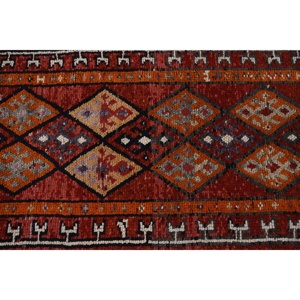2.5x12.3 ft Vintage Turkish <b>Red</b> Orange Patchwork <b>Wool</b> Eco-Friendly Rug with Latex Backing - Product Image 4