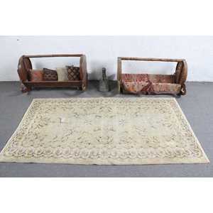 Tapis vintage, tapis turc 3,8x6,6 pieds, tapis en laine camouflage blanc - Product Image 3