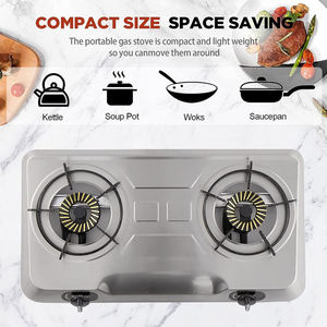 Elegante Estufa de Gas Portátil Moderna de 2 Quemadores, Cocina de Mesa de Acero Inoxidable de Alta Tecnología, Diseño Futurista, Protección Contra Apagado Accidental - Product Image 1