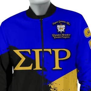 SGRho Satin Varsity Jacket Sigma Gamma Rho 1922 Blue Gold Bordado Greek Bomber Sorority Style Ropa de abrigo para mujer - Product Image 6