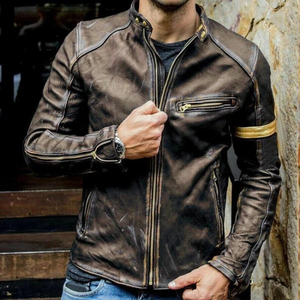Manteaux en cuir de mode de veste d'hiver des hommes avec le tissu de toile - Product Image 3
