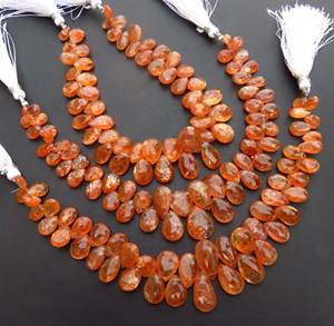 Perles de pierres précieuses de poire à facettes de pierre de soleil arc-en-ciel 9 "brin 8-14mm perles d'étincelle de pierre de soleil africaine naturelle pour bijoux - Product Image 1