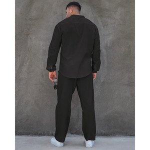 Men's High Quality Summer Outfits Long Sleeve Button <b>Down</b> Shirt and Loose <b>Pants</b> 2 Piece Yoga Set Wholesale - Product Image 3
