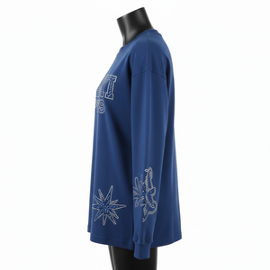 Camiseta de Manga Larga de Algodón Premium, Azul Marino, Sensación Suave, Transferencia de Calor con Pedrería, Logotipo Personalizado - Product Image 3