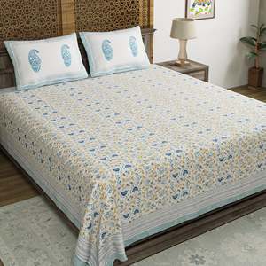 ผ้าปูที่นอนผ้าฝ้ายแท้ขนาดคิงไซส์พิมพ์ลายดอกไม้สีน้ำเงินและแบน - Product Image 6